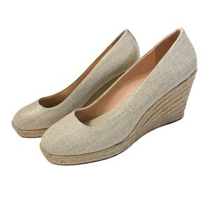 J. Crew Seville Cream Metallic Canvas Slip-on Espadrille‎ Wedges Sz 12